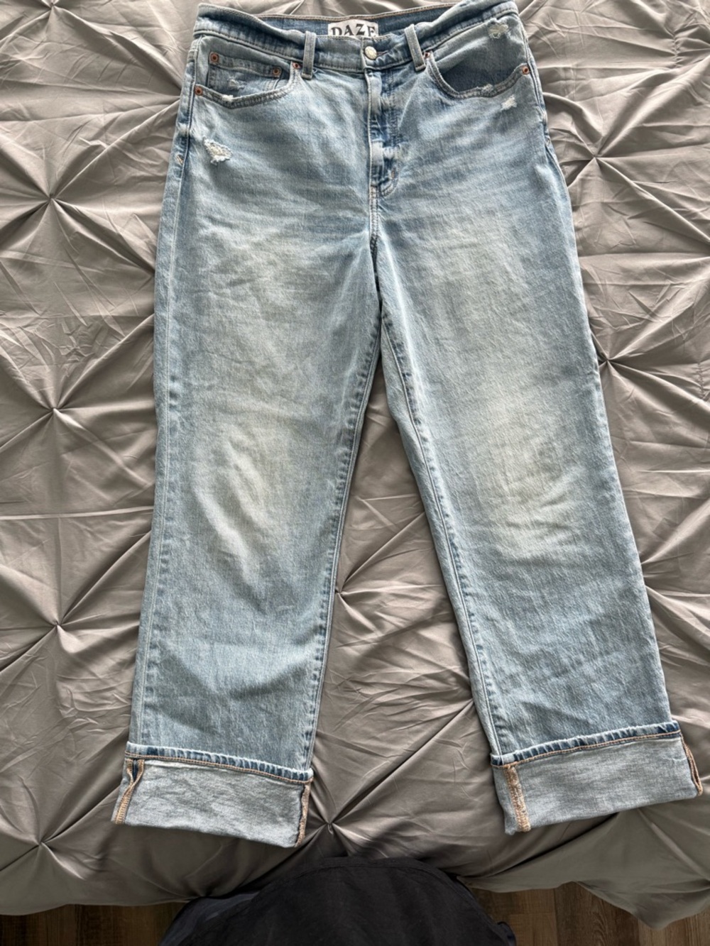 DAZE High-Rise Light Blue Wide-Leg Cuffed Jeans - Picture 3 of 6